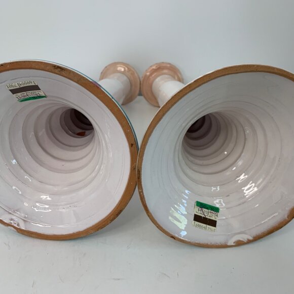 Vintage Pair Of Hand-Painted Ceramic Candlesticks Southwest 14" 7701 - Picture 8 of 15